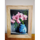 ЗК034ан2530 Золота підкова Заготовка для вишивки бісером - Орхідея у вазі 25х30 см (схема на штучному шовку)