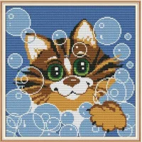 DA252JS Joy Sunday Набір для вишивки друкованим хрестиком - Котик у бульбашках 31x31 см, Aida14