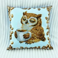 ТБ_НД_250 Virena Набір для вишивки бісером - Наволочка декоративна Сова з чашкою кави 31x31 см (схема на габардині)